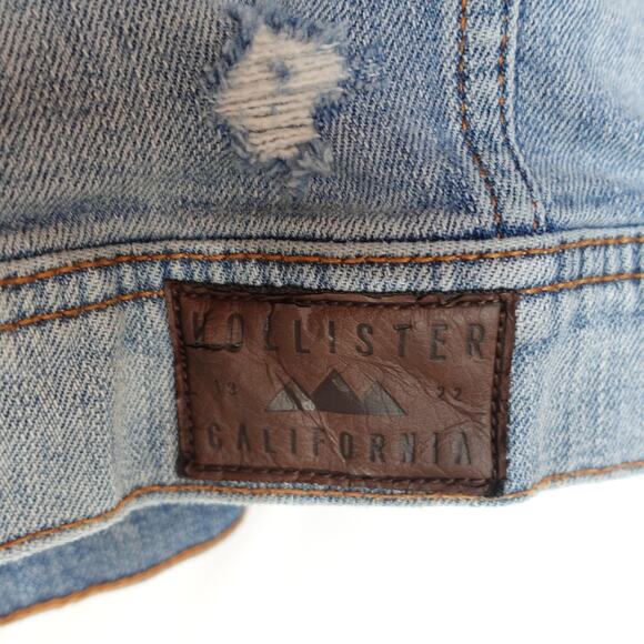 Vintage Hollister Denim Jacket Small Hooded Trucker Sweatshirt Distressed Y2K - Picture 3 of 10